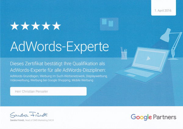 Zertifikat Google AdWords Experte