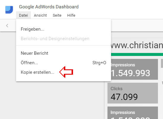 AdWords Dashboard Kopie erstellen